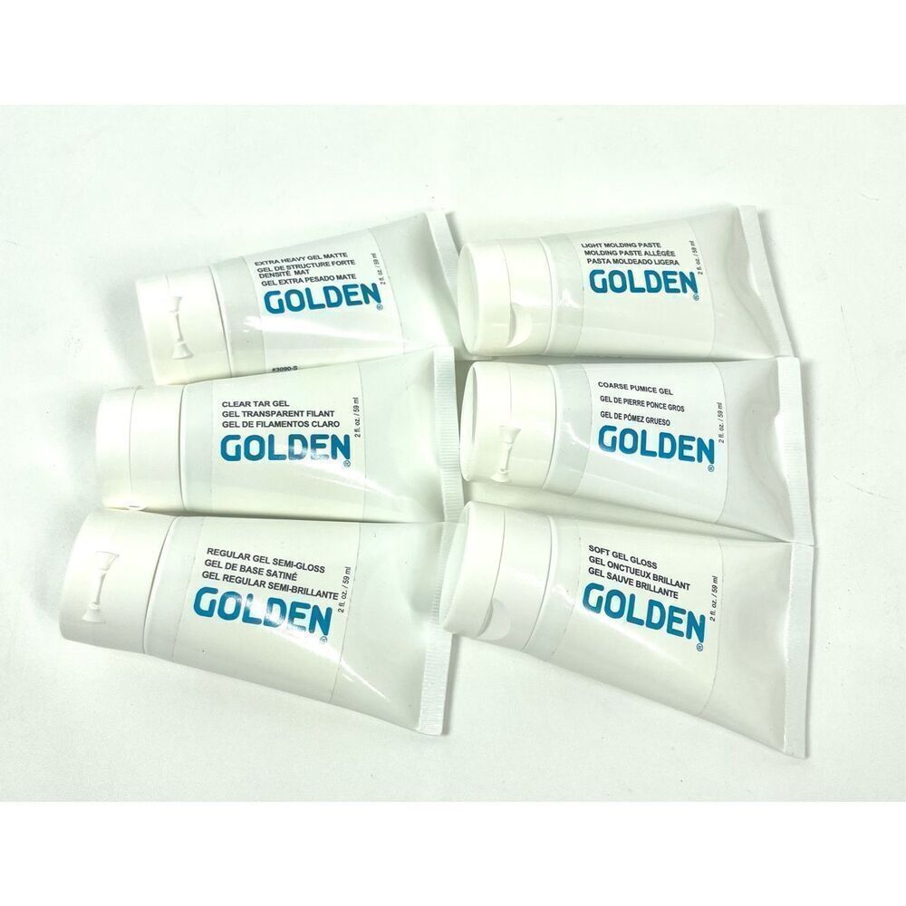 Golden Artist Gel PaintsโLot 6 Soft Extra Heavy Clear Tar Semi Gloss 2oz ea